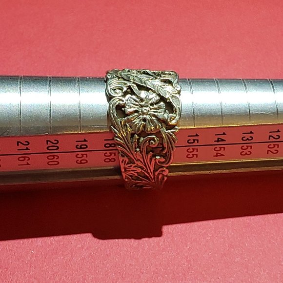 Vintage 925 Silver Leaf & Flower Ring - Picture 4 of 5